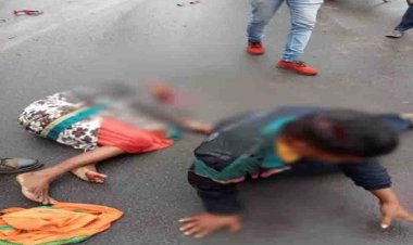 हाईवा की ठोकर से बाइक सवार महिला की मौत, बेटा गंभीर
