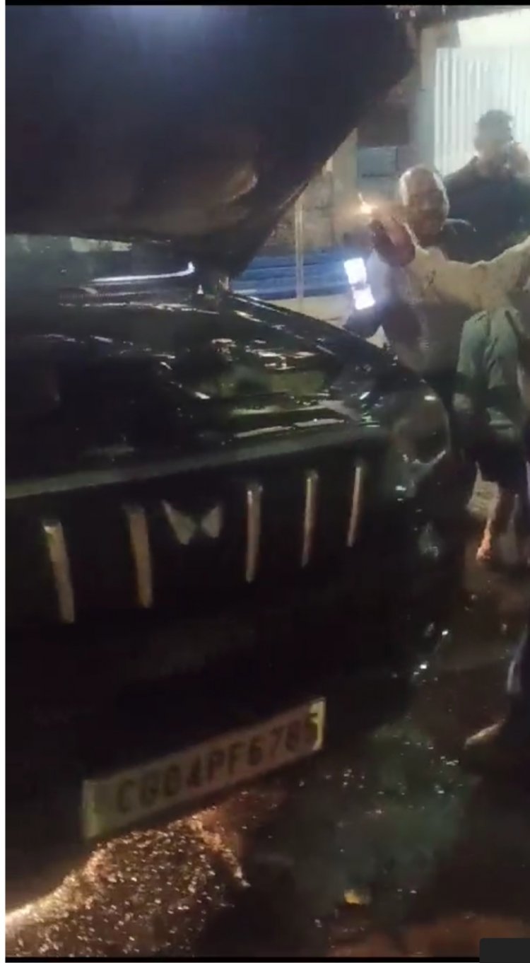 भिलाई में चलती SUV में लगी आग , हाईवे पेट्रोलिंग के जवानों की सतर्कता से टला हादसा