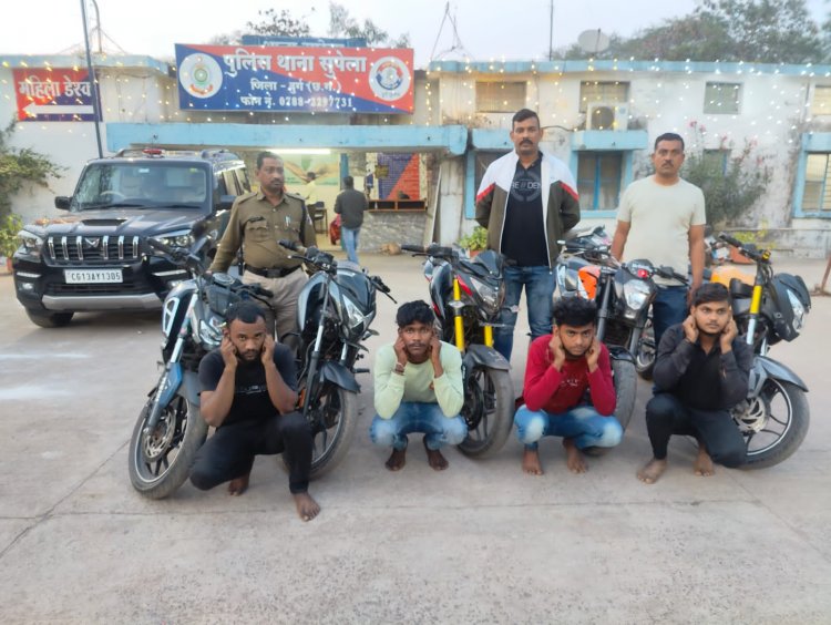 बाइक स्टंट के वायरल वीडियो पर एसएसपी दुर्ग ने तुरंत संज्ञान लेकर की कार्यवाही,04 स्टंट बाइकर्स पर अपराध दर्ज कर लिया गया हिरासत में