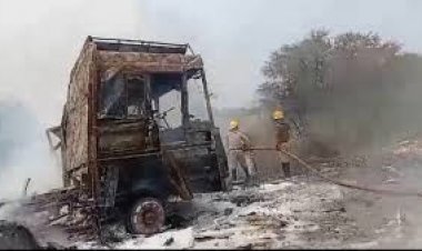 ग्राम बोरई से नगपुरा के बीच  सार्थी फ़ायर वर्क्स के पटाखों से भरे ट्रक में आग