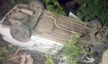 फ्लाइंग ड्यूटी में वाहन से निकले तीन अधिकारी और ड्राइवर जिनका वाहन नगर से दो किलो मीटर दूर पुटका नाला में पलट गया