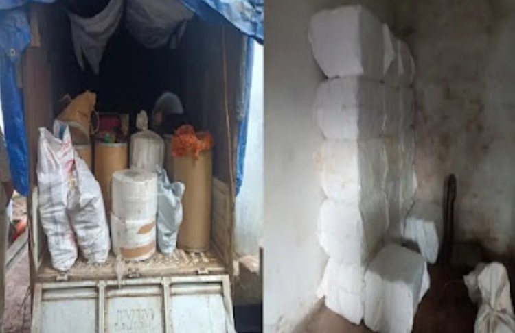 गुरुवार की तड़के पुलिस ने भिलाई के उमदा इलाके में नकली जर्दायुक्त गुटखा फैक्ट्री में बड़ी कार्रवाई की: 85 बोरा गुटखा, मशीनें जब्त