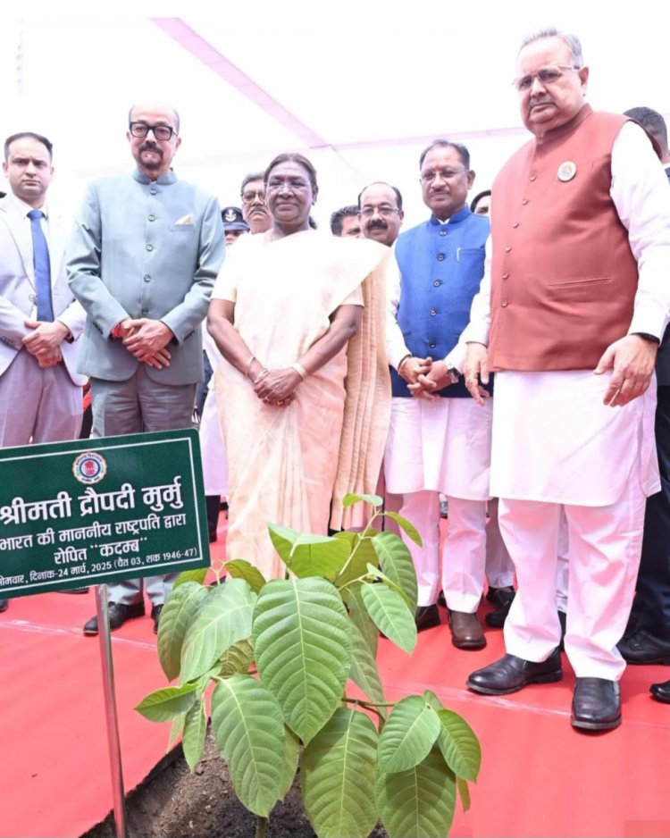 छत्तीसगढ़ विधानसभा के रजत जयंती समारोह के अवसर पर राष्ट्रपति द्रौपदी मुर्मु ने विधानसभा परिसर में कदम्ब का पौधरोपण किया