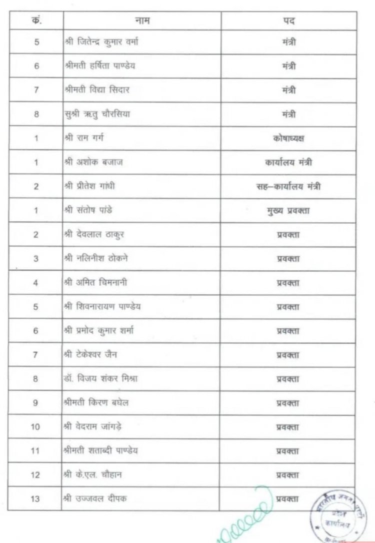 छत्तीसगढ़ बीजेपी में बड़े बदलाव, नए चेहरों को मिला मौका