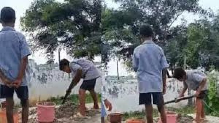 हेडमास्टर ने छात्रों को पकड़ाया फवड़ा, स्कूल में बनवाया सीमेंट बालू का मसाला, जानें मामला