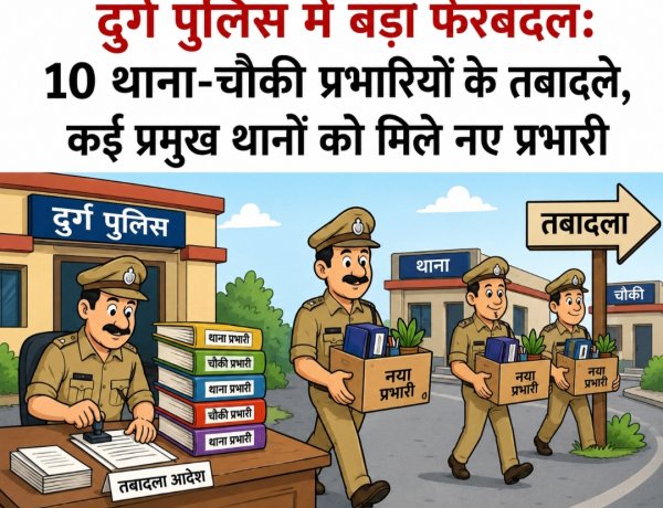 दुर्ग पुलिस में बड़ा फेरबदल: 10 थाना-चौकी प्रभारियों के तबादले, कई प्रमुख थानों को मिले नए प्रभारी
