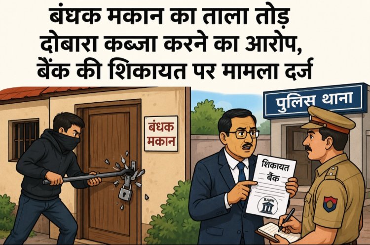 बंधक मकान का ताला तोड़ दोबारा कब्जा करने का आरोप, बैंक की शिकायत पर मामला दर्ज
