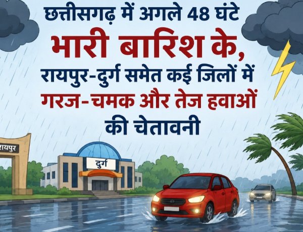 छत्तीसगढ़ में अगले 48 घंटे भारी बारिश के, रायपुर-दुर्ग समेत कई जिलों में गरज-चमक और तेज हवाओं की चेतावनी