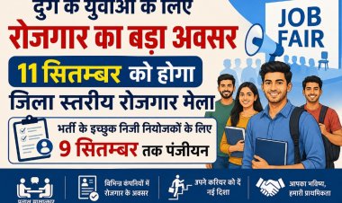 दुर्ग के युवाओं के लिए रोजगार का बड़ा अवसर, 11 सितम्बर को होगा जिला स्तरीय रोजगार मेला; भर्ती के इच्छुक निजी नियोजकों के लिए 9 सितम्बर तक पंजीयन