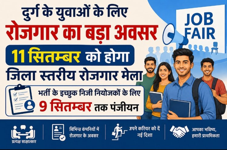 दुर्ग के युवाओं के लिए रोजगार का बड़ा अवसर, 11 सितम्बर को होगा जिला स्तरीय रोजगार मेला; भर्ती के इच्छुक निजी नियोजकों के लिए 9 सितम्बर तक पंजीयन