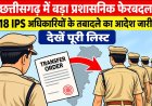 छत्तीसगढ़ में बड़ा प्रशासनिक फेरबदल, 18 IPS अधिकारियों के तबादले का आदेश जारी; देखें पूरी लिस्ट