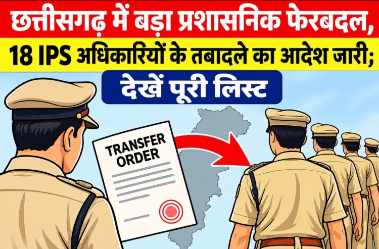 छत्तीसगढ़ में बड़ा प्रशासनिक फेरबदल, 18 IPS अधिकारियों के तबादले का आदेश जारी; देखें पूरी लिस्ट